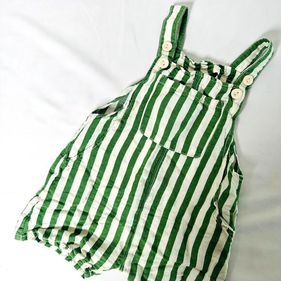 Zara Green Striped Shorts Overalls Sz 12-18 mo - Picture 1 of 7